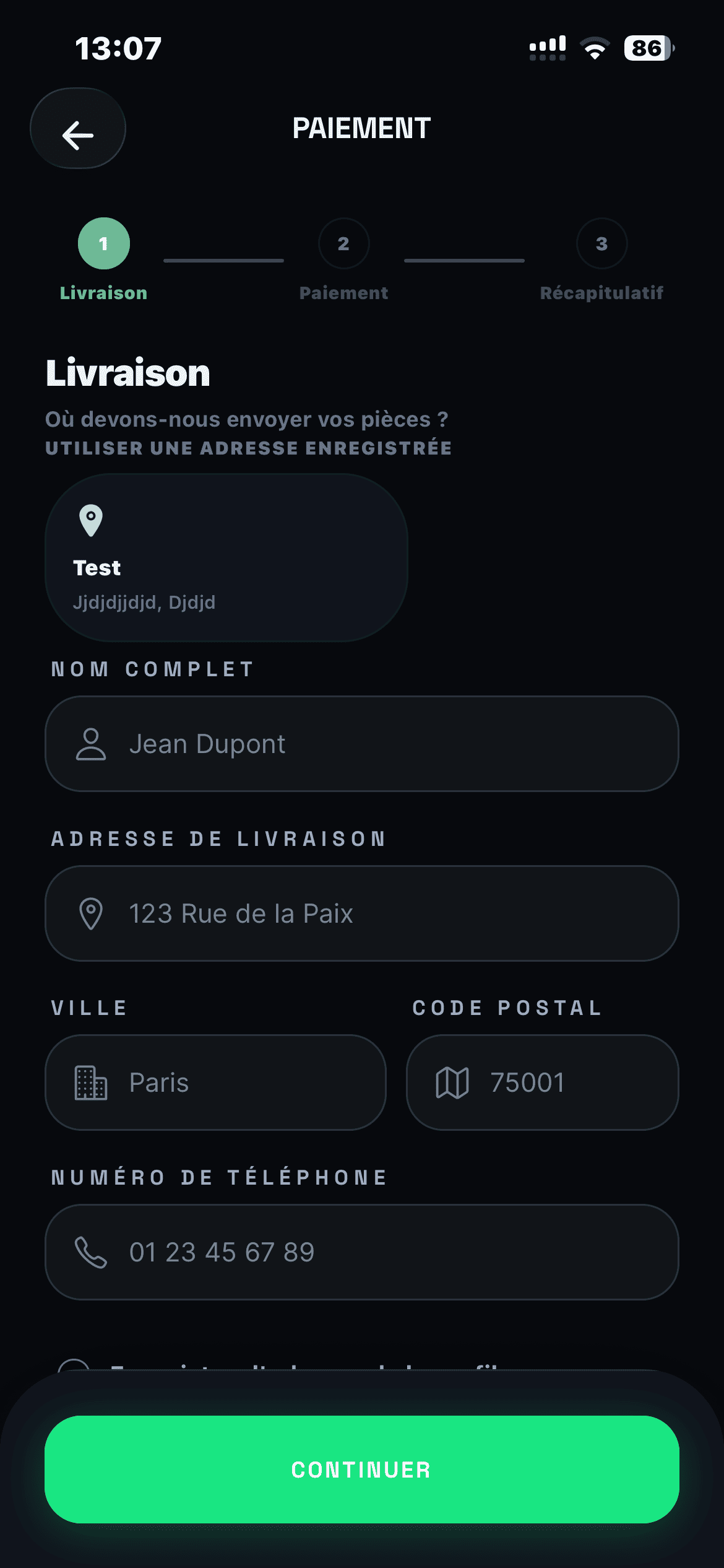 Checkout address form