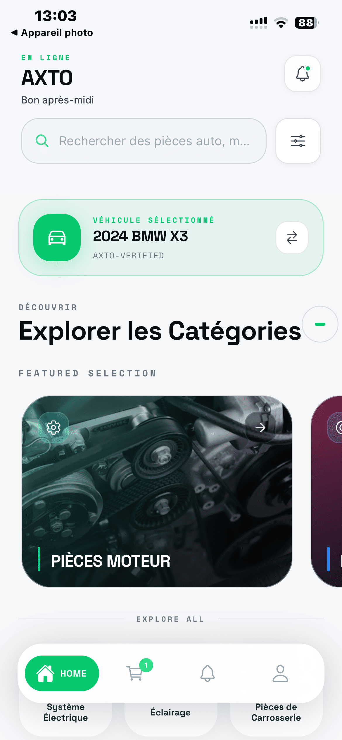 Axto home screen